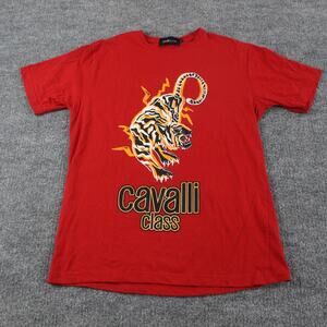 Roberto Cavalli Shirt Mens Small Class Red Tiger Graphic Tee Cotton Luxury